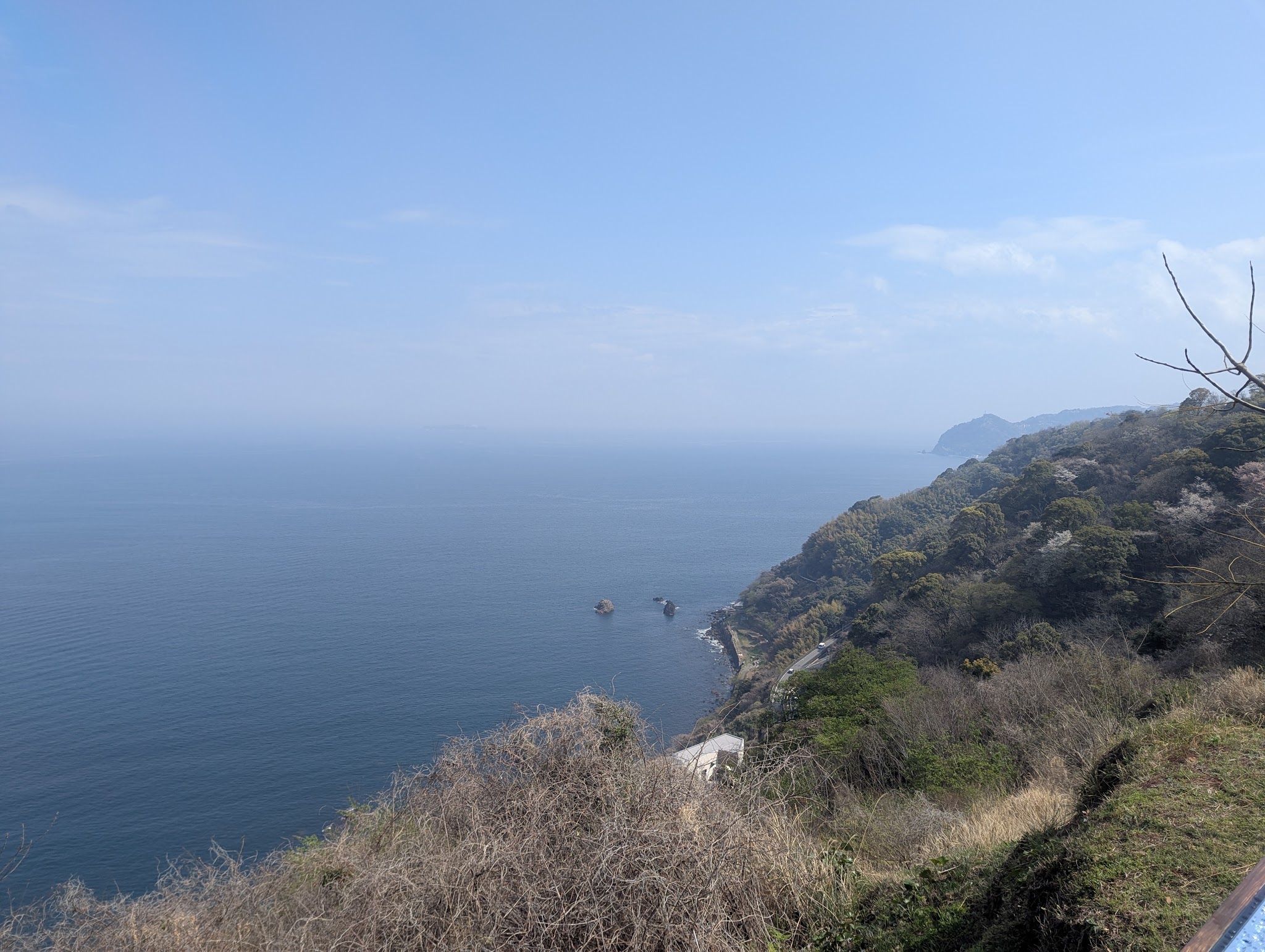海と海岸沿いの斜面を望む景色