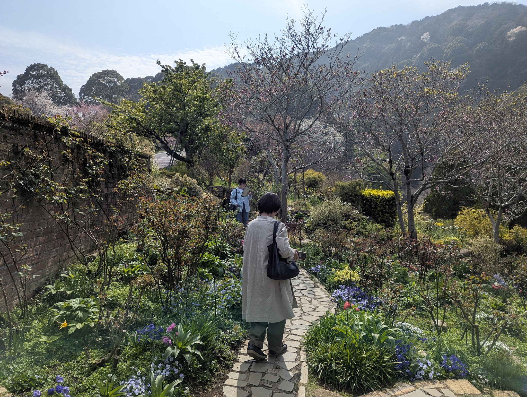 花の間に続く石敷きの小道